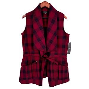 NEW NWT Calessa Medium Red Black Plaid Christmas Vest Blouse Shirt Top Artsy
